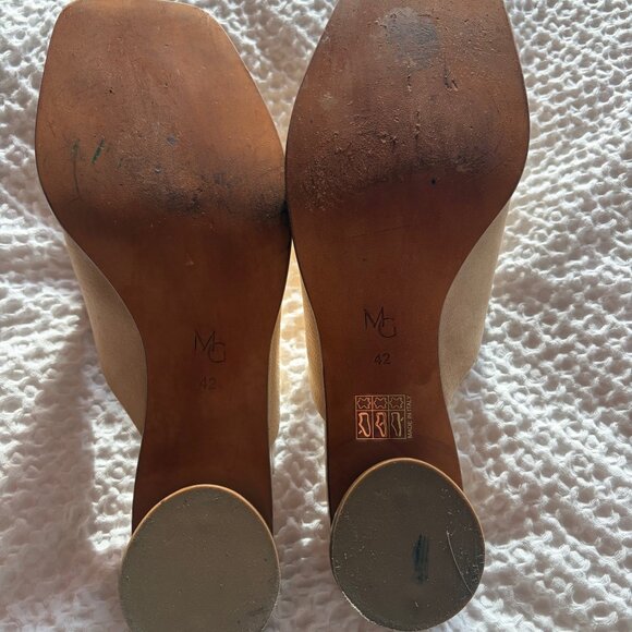 M.Gemi Made in Italy Leather Slide Sandals 42 Beige Square Toe Block Heel Mule - Picture 10 of 10